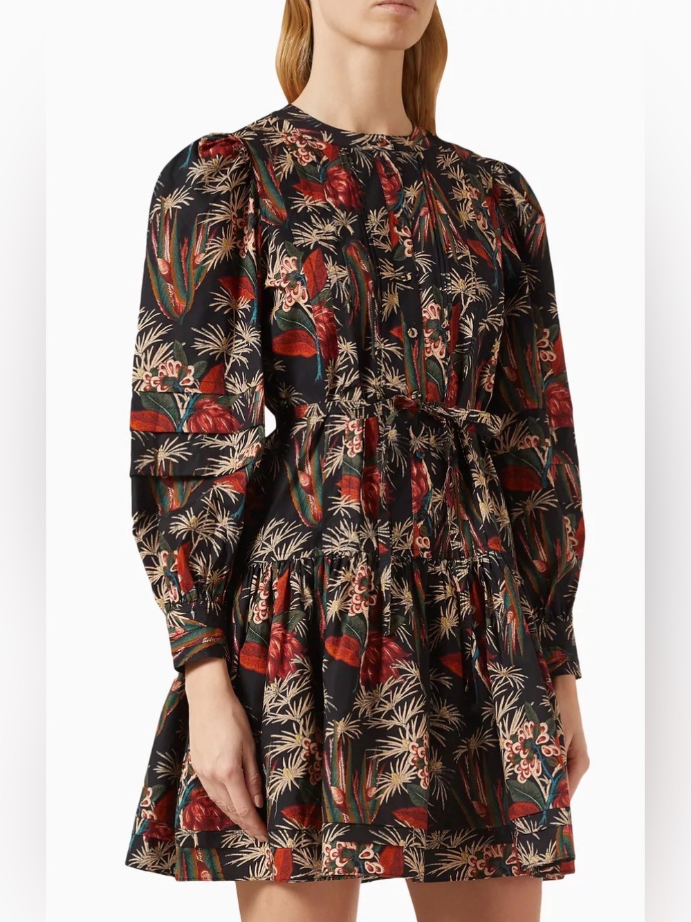 ulla johnson Black Karina Mini Dress Size 4 Floral Boho Fall Botanical Luxury